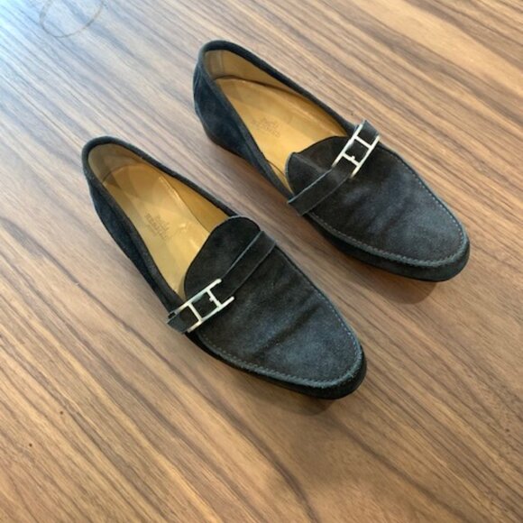 Hermes Black Suede Men\'s Loafers with Silver Buckle main image 10